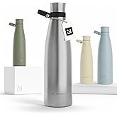 LARS NYSØM Stainless Steel Insulated Water Bottle 25oz 34oz | Insulated Thermo Flask for Hot and Cold Beverages | Leakproof Drinking Bottle (Stainless Steel, 33.9oz)
