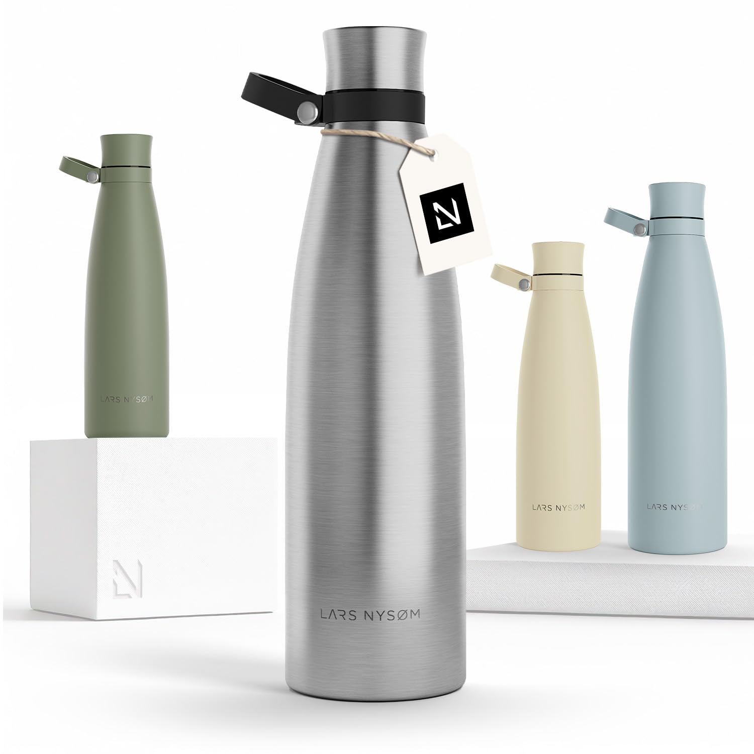 LARS NYSØM Stainless Steel Insulated Water Bottle 750ml, 1L | Insulated Thermo Flask for Hot and Cold Beverages | Leakproof Drinking Bottle (Stainless Steel, 1000ml)