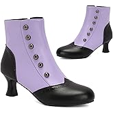 Alyaafifa Vintage Low Heel Ankle Boots for Women Round Toe Two-Toned Rivets Studded Short Boots Gothic Victorian Booties with Zipper Matte Leather Dress Shoes 2 Inches Comfortable