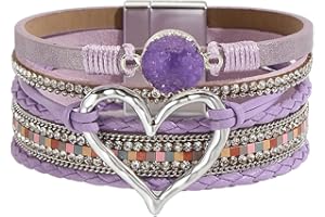 P Ammy Fashion® Women's Multi-layer Love Heart Leather Wrap Bracelets Stackable Boho Bangles Bohemian Cuff with Magnetic Clasp Jewelry Gift