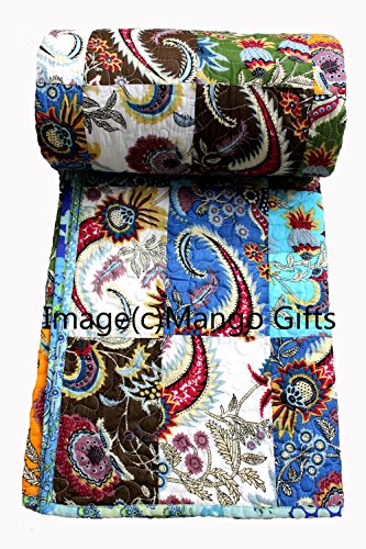 Indian Quilt Pure Cotton Premium Gudri (Quilt), Floral Print, King Size, Patch Work Quilt, King Size Bedspread 90" X 108" King Size By Mango Gifts