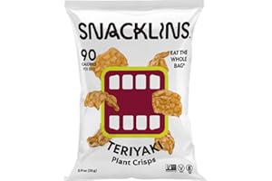 SNACKLINS Plant-Based Crisps – Teriyaki Flavor | 12 Pack of 0.9oz Bags | Vegan, Gluten-Free, Grain-Free, Kosher | Crunchy Puffed Snack with Only 90 Calories Per Bag | Healthy Low-Calorie Chips