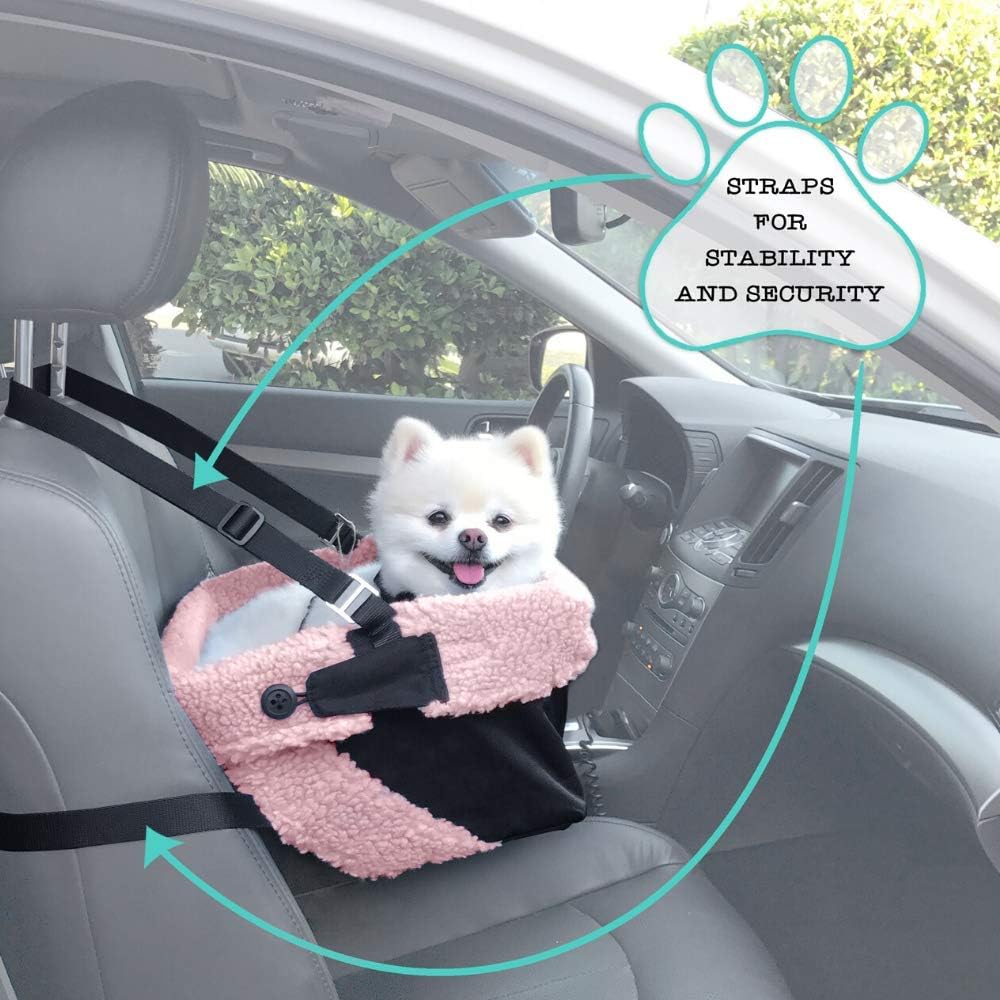 Pink and Black Cozy Boost with Clip On Leash- Premium Quality Dog Booster Seat and Collapsible Dish for Small Dogs, Puppies, and Pets Up to 20 lbs : Pet Supplies
