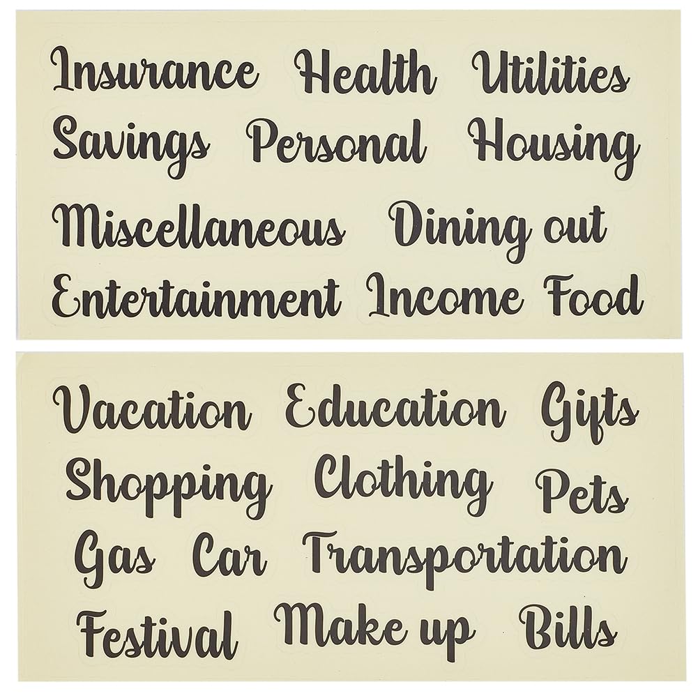 GORGECRAFT 12 Sheets Cash Envelope Budget Category Letter Stickers Budget List Binder Labels Vinyl Decals Envelope System Wallet for Finance Planner Wallet Money Bill Coupon Organizer