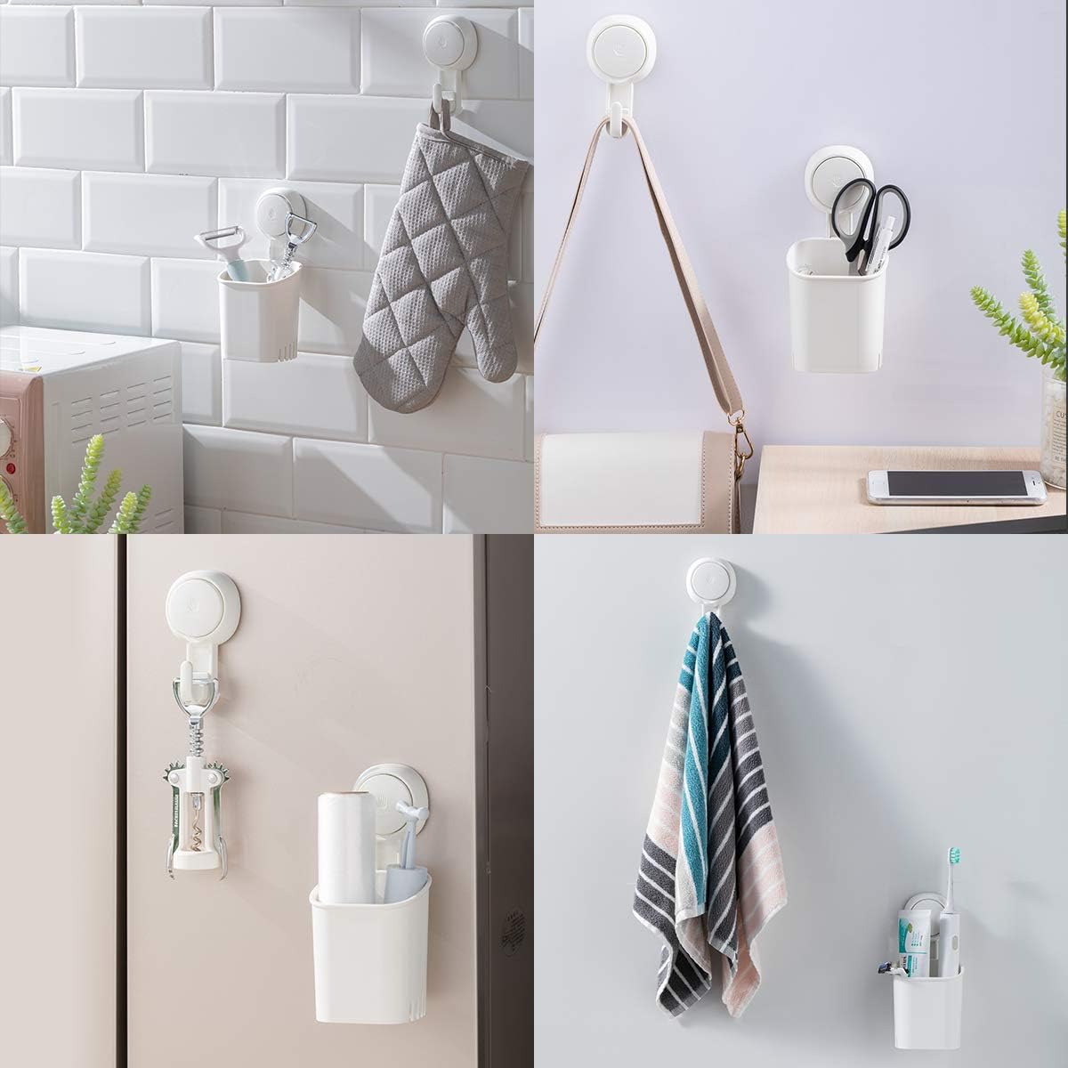 SWAMTIK Toothbrush Holder &1 Suction Cup Hook No Drilling Removable Electric Toothbrush Holder Wall-Mounted Toothpaste & Razor Holder with Drainage for Bathroom, Shower and Kitchen: Kitchen & Dining