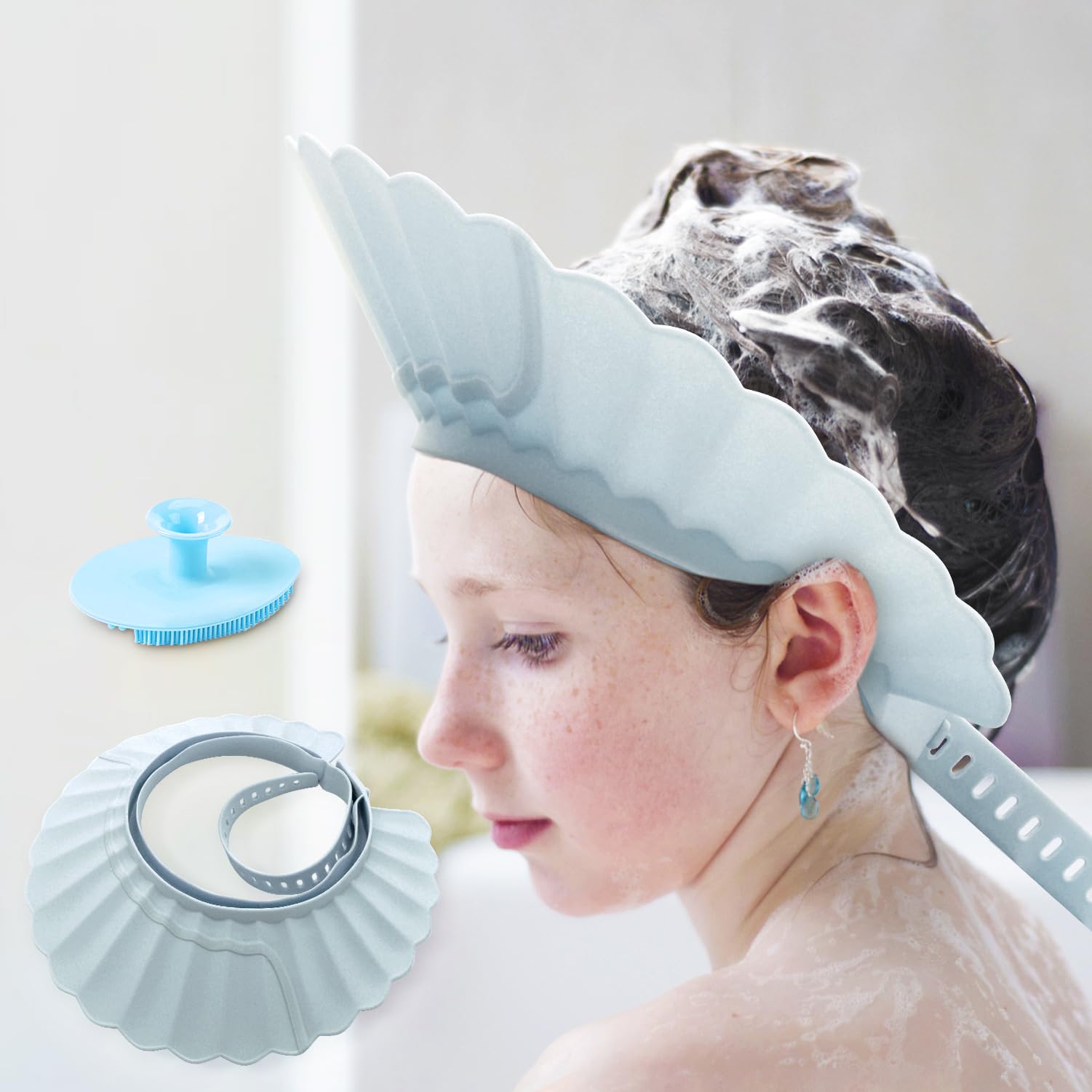 Photo 1 of Baby Shower Cap Shield, Bathing Cap Bath Hat Bathing Safe Silicone Protection, Soft Adjustable Visor Hat for Protector Head Eye Ear, Christmas Gifts