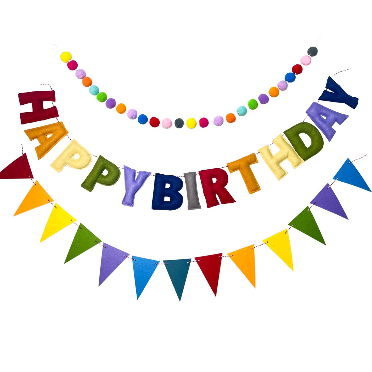 Reusable Felt Happy Birthday Banner - Felts Fabric Banner Felt Ball Garland - Happy Birthday Garland, Handmade Letters & Balls Personalized Party Sign for Birthdays Party Decorations (Grey I) — image 1