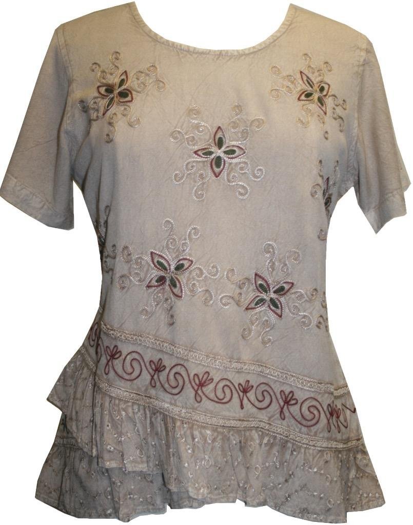 Agan Traders2025 Summer Medieval Vintage Round Neck Women's Blouses - Short Sleeve Embroidered Tops for Women