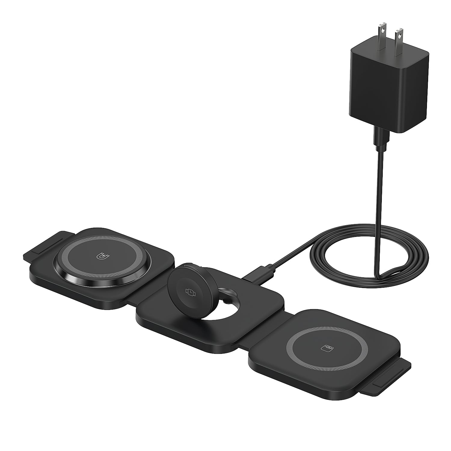 Photo 1 of Wireless Charging Station for Apple Multiple Devices - 3 in 1 Foldable Magnetic Wireless Charger - Travel Charging Pad for iPhone 16 15 14 13 12 Pro Max Plus Watch & AirPods (Black)