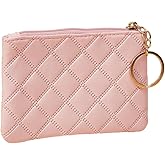 BEAMARKER Coin Purse for Women Pink Rhombus PU Leather Mini Zipper Coin Pouch with Keyring Cute Change Purse Small Wallet for Men Women Portable Bag Pocket Handbag Everyday Use