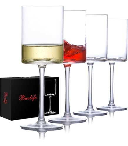 Copa De Vino Set 4 Copas De Vino Cuadradas - Cristal Soplado A Mano, 400ml, Ideal Para Regalo De Boda O Navidad Copas De Vino Elegantes