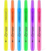 WRITECH Retractable Highlighters Assorted Colors: Chisel Tip Click Aesthetic Highlighter Marker Pens Pack Multi Colored Ink No Bleed Smear for Highlighting Journaling (6ct Neon)
