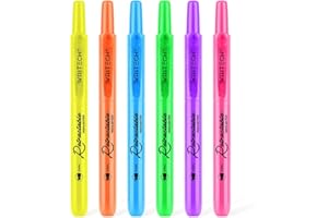 WRITECH Retractable Highlighters Assorted Colors: Chisel Tip Click Aesthetic Highlighter Marker Pens Pack Multi Colored Ink No Bleed Smear for Highlighting Journaling (6ct Neon)