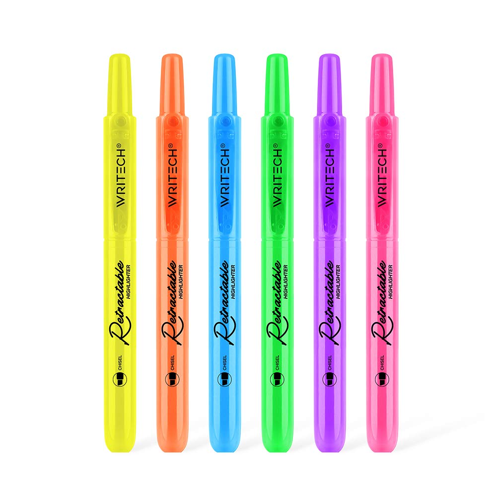 Photo 1 of WRITECH Retractable Highlighters Assorted Colors: Chisel Tip Click Aesthetic Highlighter Marker Pens Pack Multi Colored Ink No Bleed Smear for Highlighting Journaling (6ct Neon)