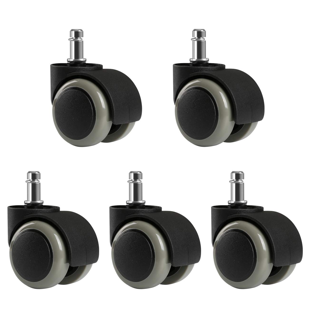 LIHAO 5 Pcs Office Chair Wheels, 11mm, Black and Gray, Swivel, Metal, Safety Brake, Anti-slippery, Noise Reduction