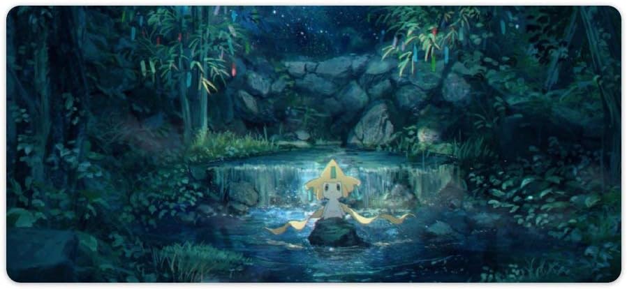 Extended Gaming Mouse Pad with Stitched Edges Pokemon Forest Jirachi Rectangular Computer Mousepad Desk Pad Keyboard Mat Non-Slip Base Water-Resistant for Work Gaming Office Home 35.4"x15.7"