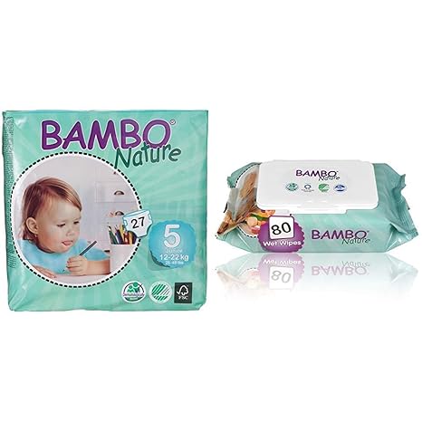 Bambo Nature Premium Baby Diapers - Large Plus Size, Monthly Pack 162 Count, for Kids Upto 3 Years - Super Absorbent and Eco-Friendly & Bambo Nature | Baby Wipes | 1 x 80s