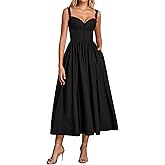 Summer Corset Midi Dress Formal Flowy A Line Lace Spaghetti Strap Wedding Guest Dresses for Women Sundress with Pockets