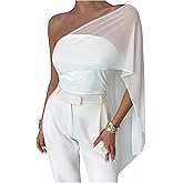 Floerns Women's Mesh One Shoulder Tank Tops Sleeveless Ruched Bandeau Dressy Casual Shirts