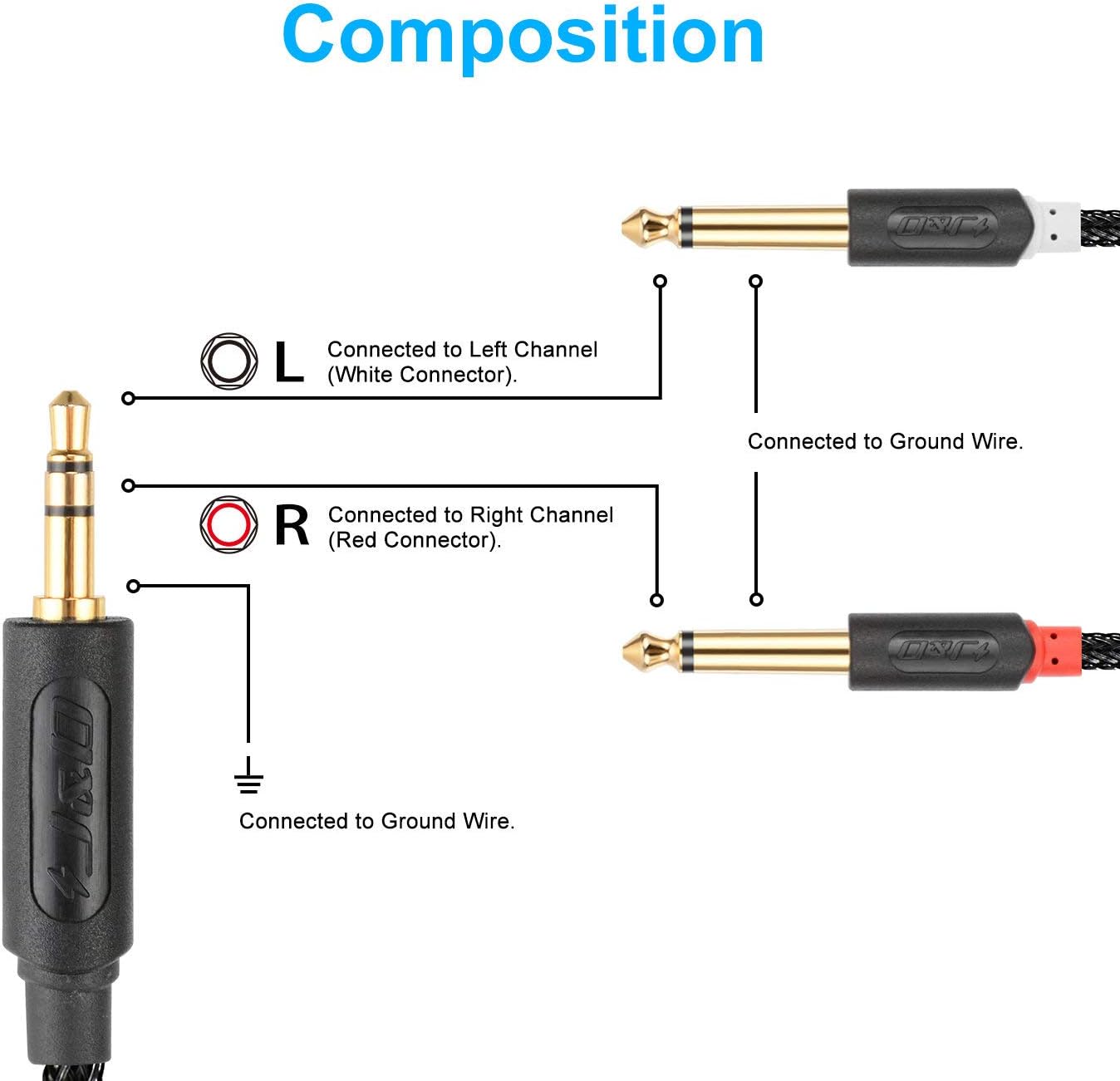 J&D 3.5mm TRS to Dual 6.35mm TS Breakout Cable - Image 3