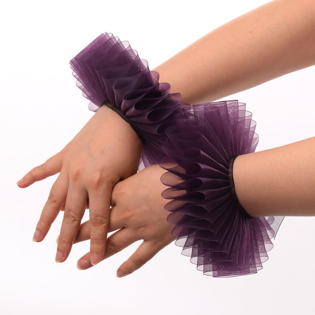 GRACEART Elizabethan Wrist Ruffs Ruffled Cuff Arm Bands For Fancy Dress (M) - Image 3