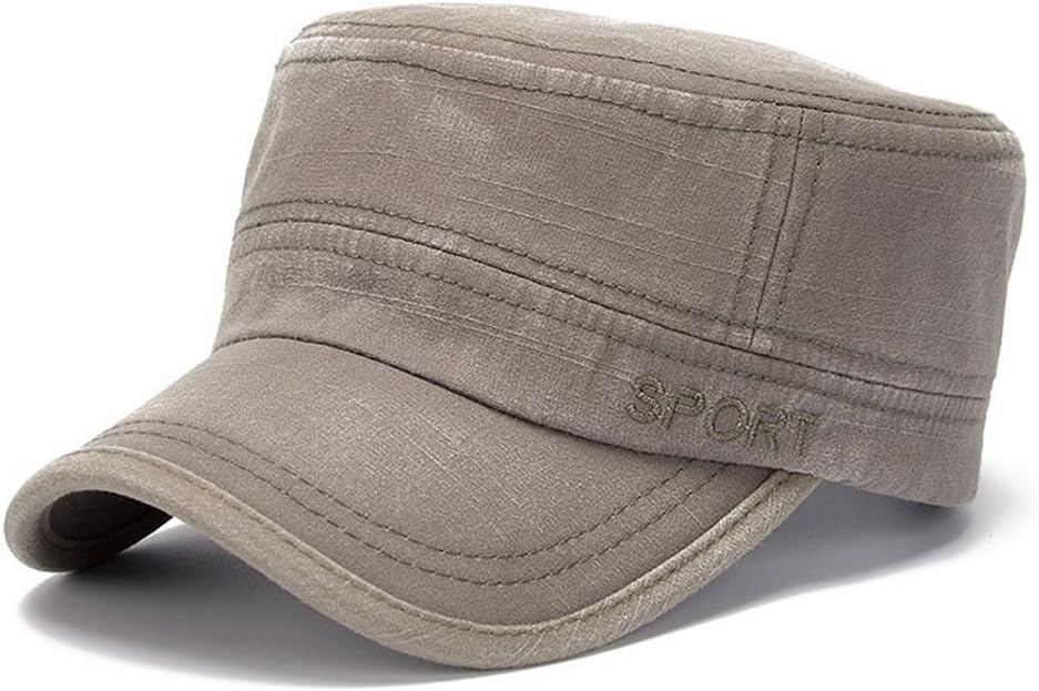 ChezAbbey Solid Brim Flat Top Cap Army Cadet Classical Style Military Hat Peaked Cap