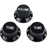 Banworks Electric Guitar Control Knobs Metric 18-Spline Knobs 6mm (15/64") | 2 Tone and 1 Volume Speed Knobs Top Hat for Squier Stratocaster Strat ST Electric Guitars Pack of 3 JT/XN-04 Black