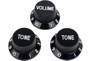 Banworks 18-Spline Electric Guitar Control Knobs 2 Tone and 1 Volume Knobs Metric 6mm (15/64") Speed Knobs Top Hat for Squier Strat ST Electric Guitars Pack of 3 JT/XN-04 Black