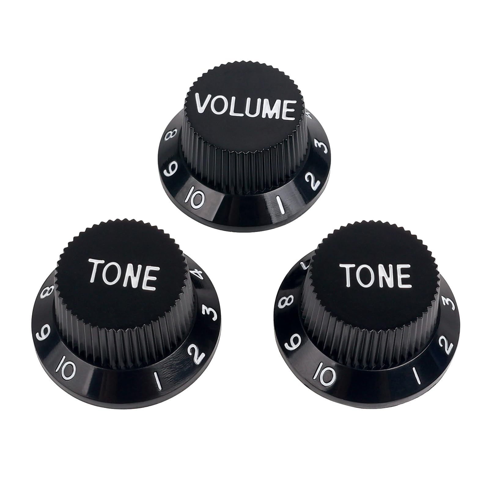 Banworks Electric Guitar Control Knobs 2 Tone and 1 Volume Knobs Speed Knobs Top Hat Metric 6mm (15/64") 18-Spline for Squier Strat Electric Guitars Pack of 3 JT/XN-04 Black