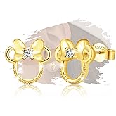 Mouse Bow Earrings Sterling Silver Small Animal Stud Earrings for Women Hypoallergenic Cubic Zirconia Cute Lovely Earring Gifts for Sister