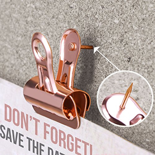 Rose Gold Push Pins with Clips | Thumb Tacks for Cork Boards, Bulletin Boards and Cubicle Walls