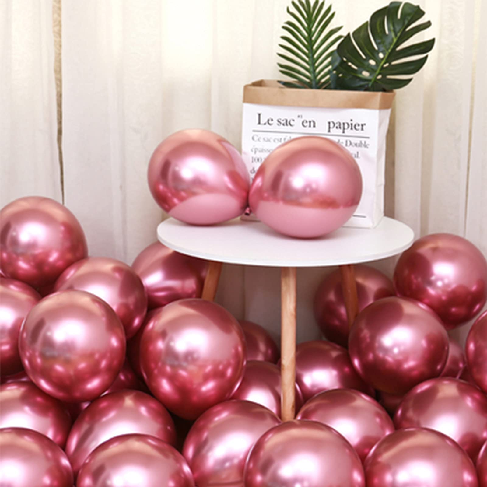 100 Pcs 5 Inch Mini Metallic Rose Balloons - Romantic Chrome Balloons for Baby Shower, Birthday, Wedding, Engagement, Anniversary & Festival Decoration