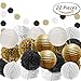 Paxcoo 22 Pcs Black Gold White Tissue Pom Poms Paper Flowers Paper Lanterns for Birthday Party Decoration