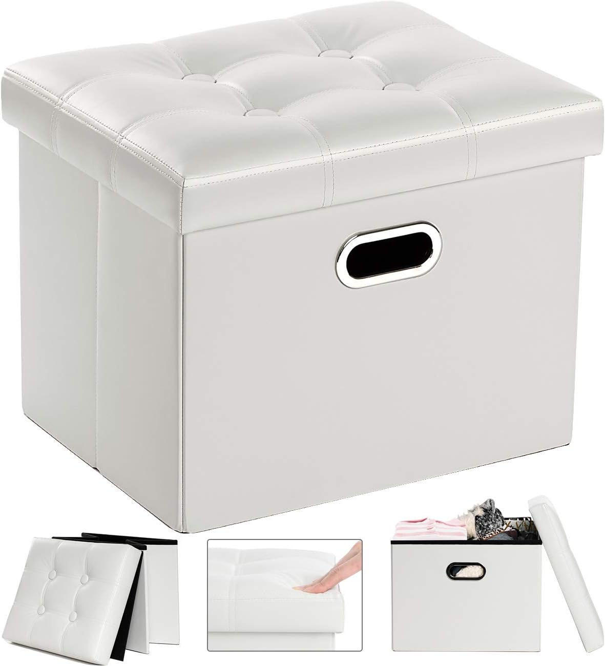 COSYLAND Ottoman with Storage Folding Leather Ottoman Footrest Foot