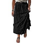 Cicy Bell Womens Lace Ruffle Maxi Skirts Flowy Boho Elastic High Waist Layered Beach Vacation Floral Long Skirts