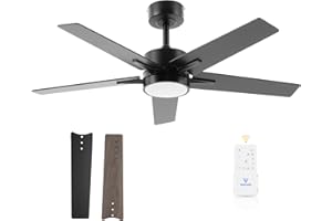 Vagizm Ceiling Fan with Light Remote: 42 Inch Modern Fans with Dimmable Tri-Color Temperature LED - Quiet Reversible DC Motor for Living Room Bedroom（Matte Black