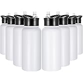VQRRCKI 32 oz Insulated Water Bottle Bulk 8 Pack, Stainless Steel Sports Water Bottles with Straw Lid & Wide Mouth Lids, Double Walled Vacuum, Leak Proof, White