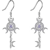 Vadmans The Wheel of Hecate Earrings Sterling Silver Triple Moon Key Dangle Drop Earrings Key Jewelry Birthday Gifts for Women Wife Sister Mother