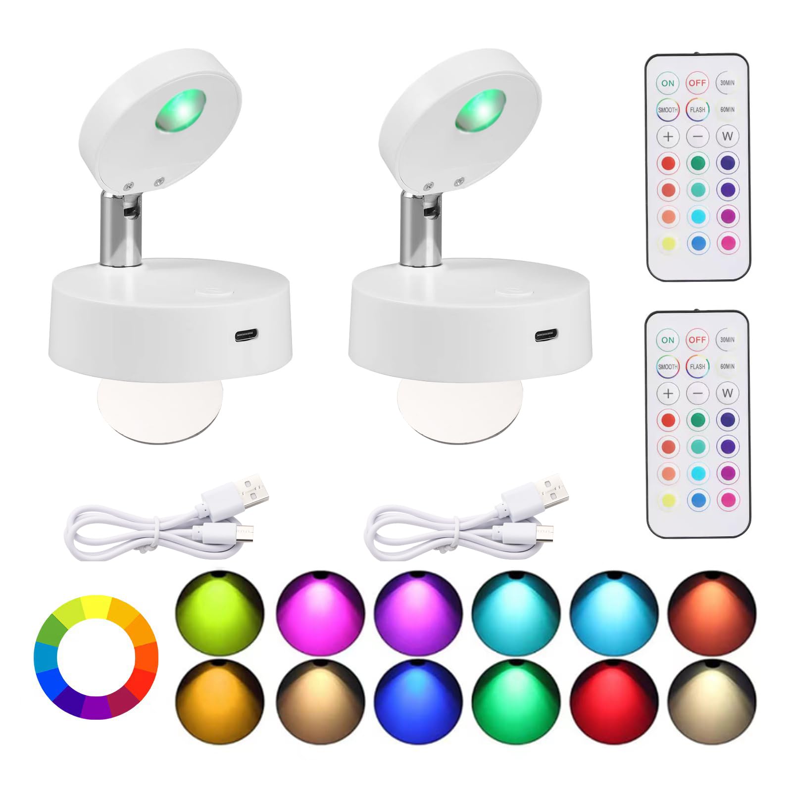 DJBoomy Wireless LED Spotlight Indoor with Remote: Rechargeable Mini Spot Lights for Picture Art Display Plants Lighting - Small Spotlights for Wall Ceiling Decorative (2 Pack)