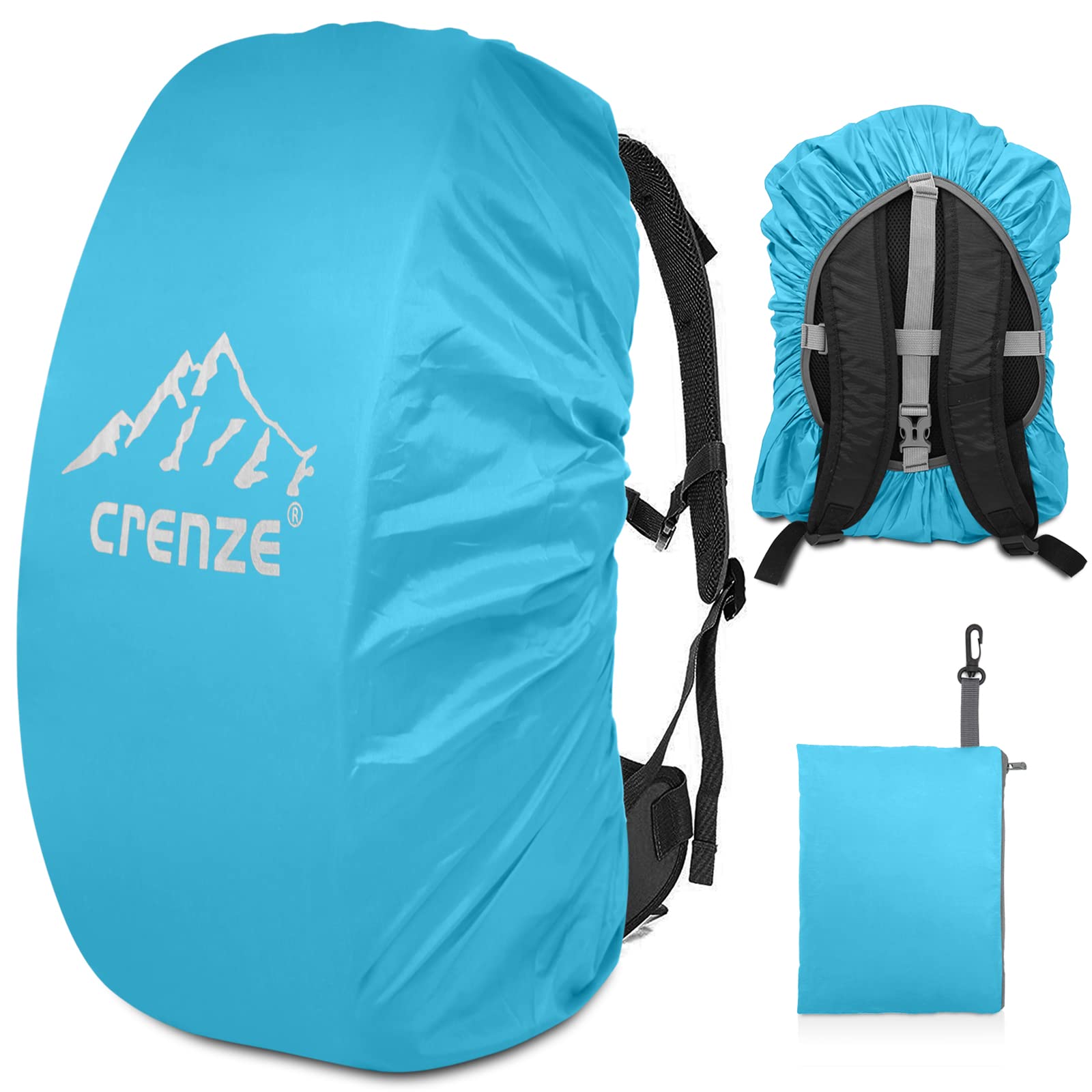 Crenze Backpack Rain Cover, 15-90L Waterproof Rucksack Cover with Reflective for Hiking Camping Traveling Cycling