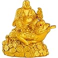 Wschic Feng Shui Laughing Buddha Money Frog，Lucky Money Toad Decorations,Ideal for Attracting Wealth(Gold Buddha)