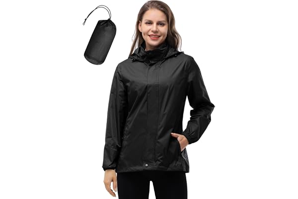 33,000ft Women's Rain Jacket Waterproof Lightweight Packable Raincoat with Hood for Golf Hiking Travel Windbreaker