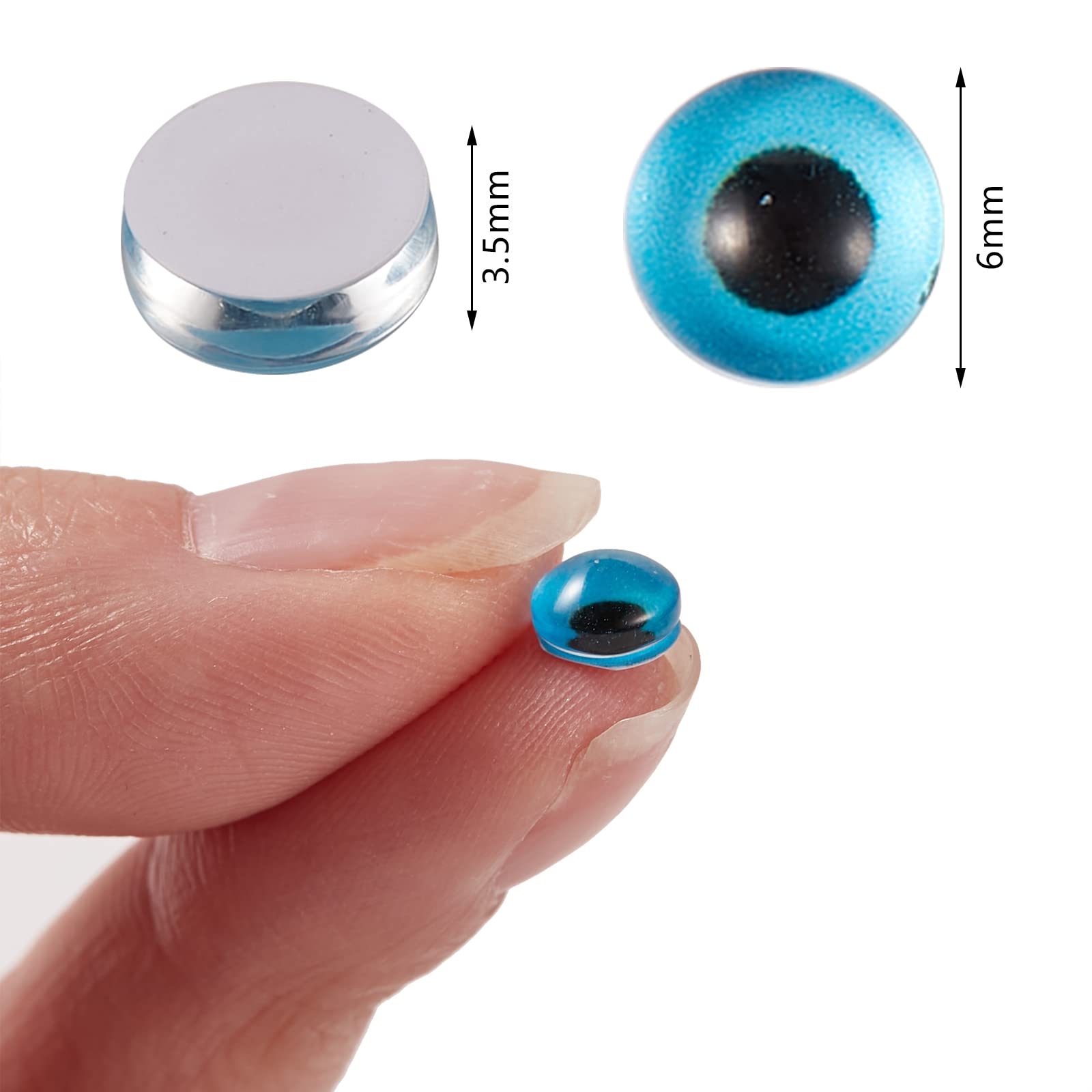 Ornaland 100 Pcs 6mm Glass Eyes Cabochons Mixed Style Flatback Dome Cabochons Cat Eyes Doll Eye Cameo Pendants for Jewelry Making