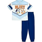 Bluey Mesh V-neck T-Shirt and French Terry Jogger Pants Outfit Set Toddler to Little Kid Sizes (2T - 7-8)
