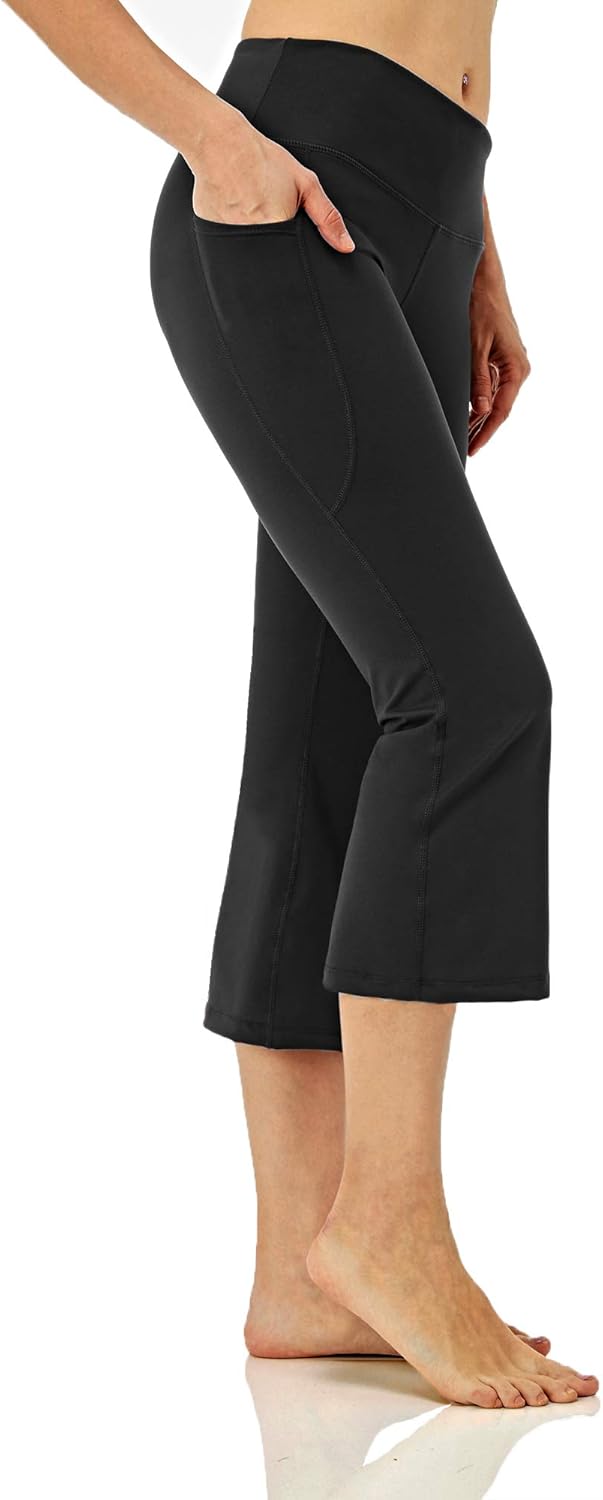 Amazon.com: ACAREU Women's Cropped Kick Flare Yoga Pants with Pockets