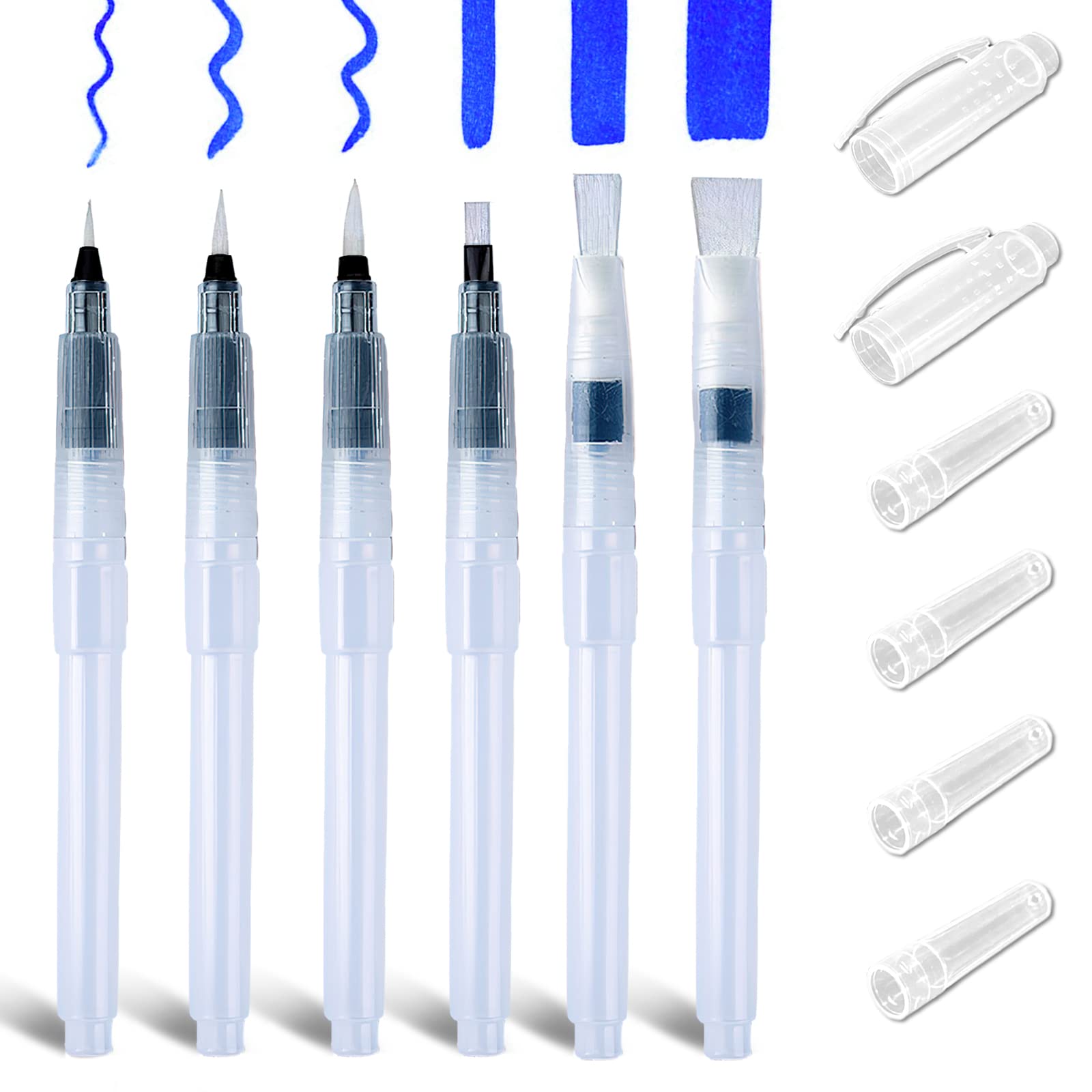 Watercolour Brush Pen Set with Refillable Reservoir, 6 Pieces 6.1 Inch Professional Watercolour Brush Set, Water Brushes with Fine/Medium/Large Tips for Painting and Watercolours
