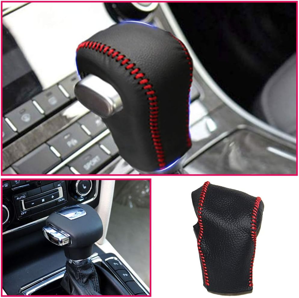 Longzhimei Car Gear Shift Knob Cover for SKODA Octavia 07-13 Superb 09-12 Kodiaq 17-18 Karoq 2018 Automatic Leather Car Gear Shift Lever Cover Type B black and red Thread