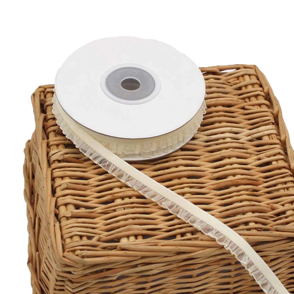 Anevous 10 Yards 10 mm Lace Ribbon, Elastic Fabric Lace Trim, Vintage Lace Trim, Decorative Ribbon, Sewing Decorative Ribbon for DIY Crafts, Costumes Decoration, Wedding Decoration, Beige