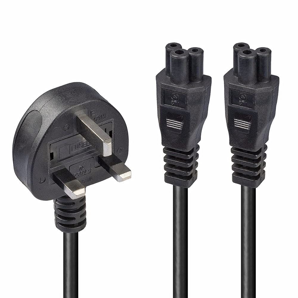 LINDY 2.5 m UK 3 Pin Plug To IEC 2 x C5 Splitter Extension Cable - Black