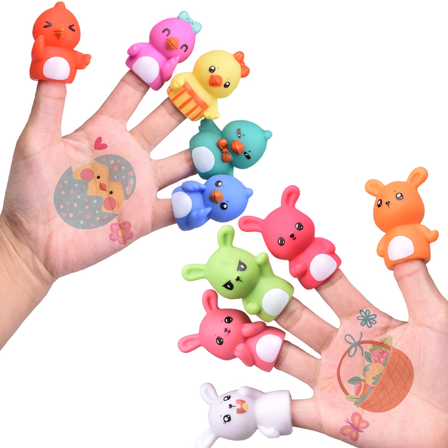 FUN LITTLE TOYS 10 PCS Easter Party Favors for Kids with Bunny Chick Finger Puppets Assorted Easter Egg Fillers, Easter Basket Stuffers for Toddlers Kids Gifts